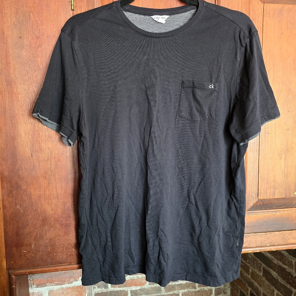 Calvin Klein Pocket T-Shirt - Cotton Blend - Black with Grey Trim